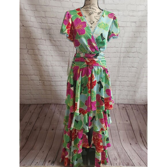Boohoo Dresses & Skirts - Boohoo Maxi Dress Womens 4 Floral Printed Ruffle Tiered Cut Out Dress Festival